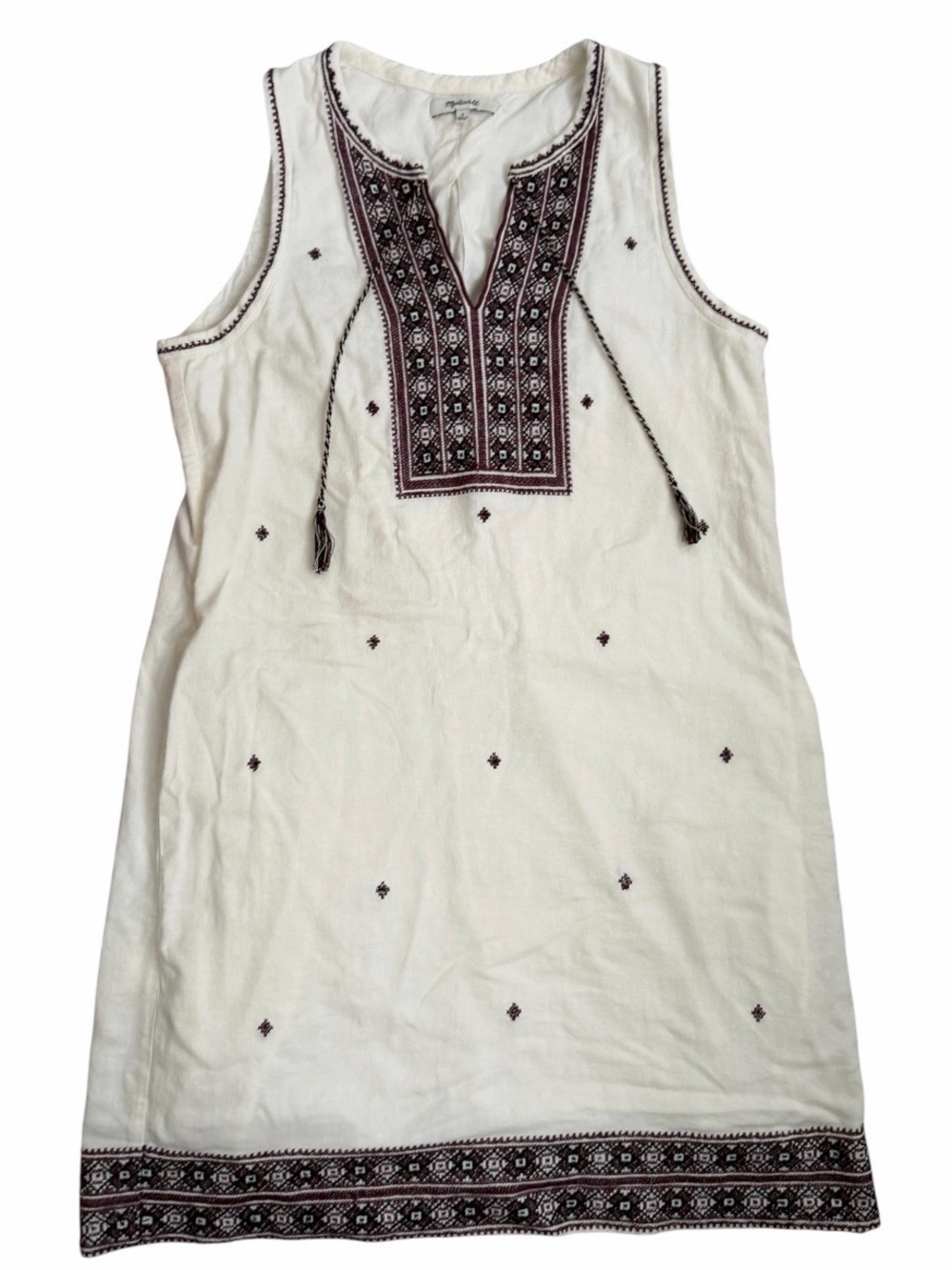 Madewell Embroidered Cream Sleeveless Dress
